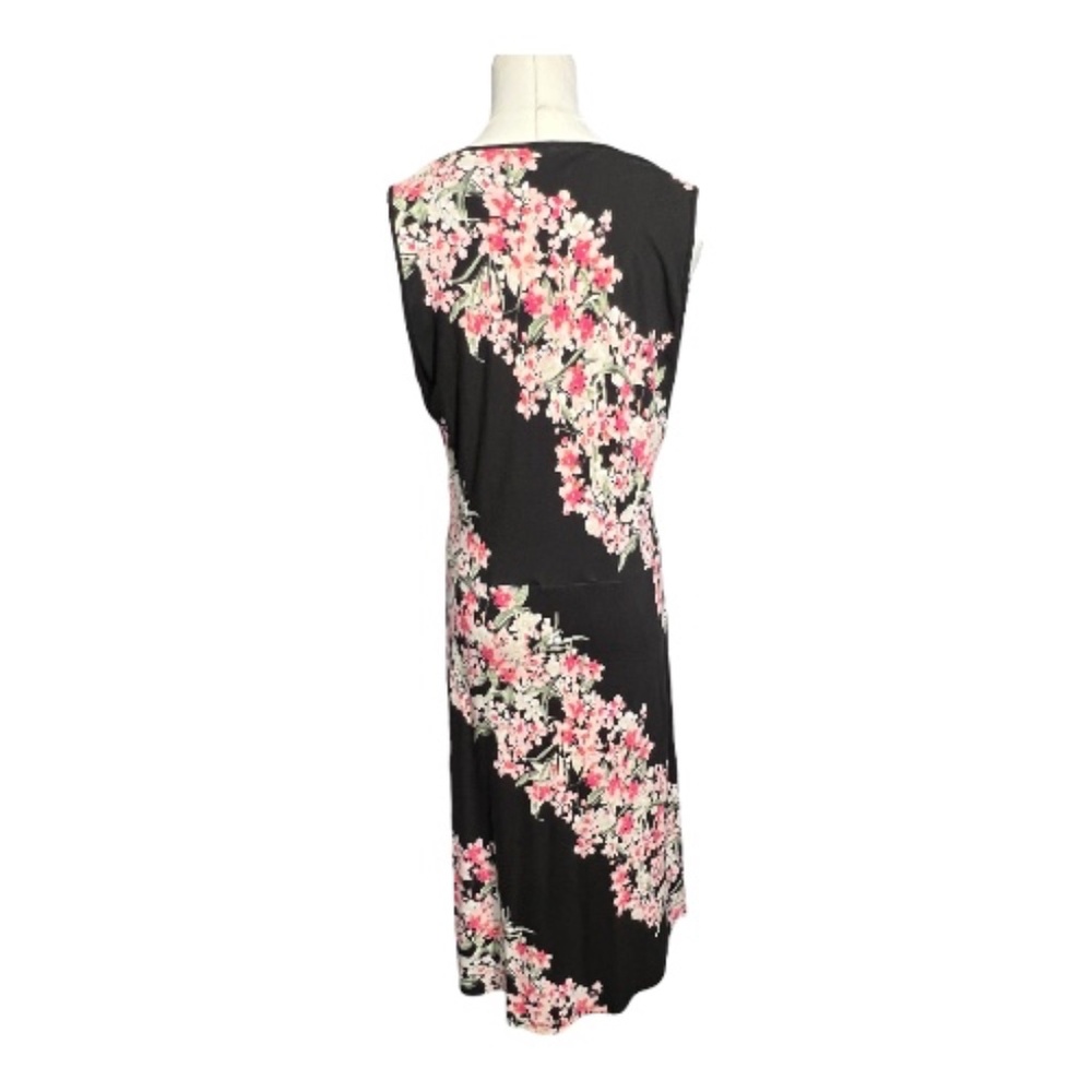 GUC White House Black Market black & pink floral sleeveless wrap dress | size 12 - Picture 5 of 8